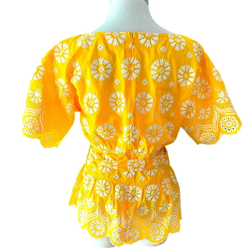 Tory Burch Embroidered Eyelet Top in Sunlight Yellow Size 4 NWOT